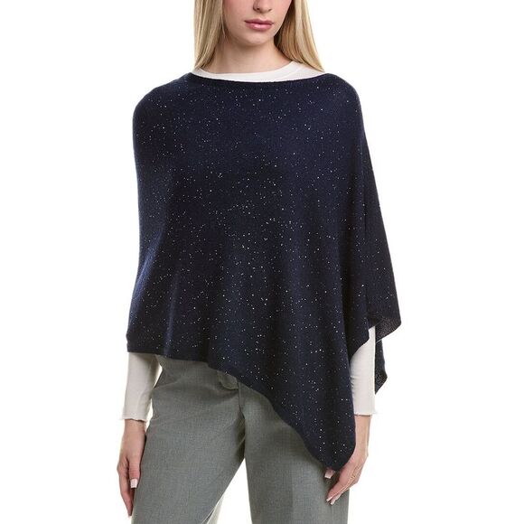 Sofia Cashmere Accessories - Sofiacashmere Reverse Jersey Sequin Wool & Cashmere-Blend Poncho, Navy